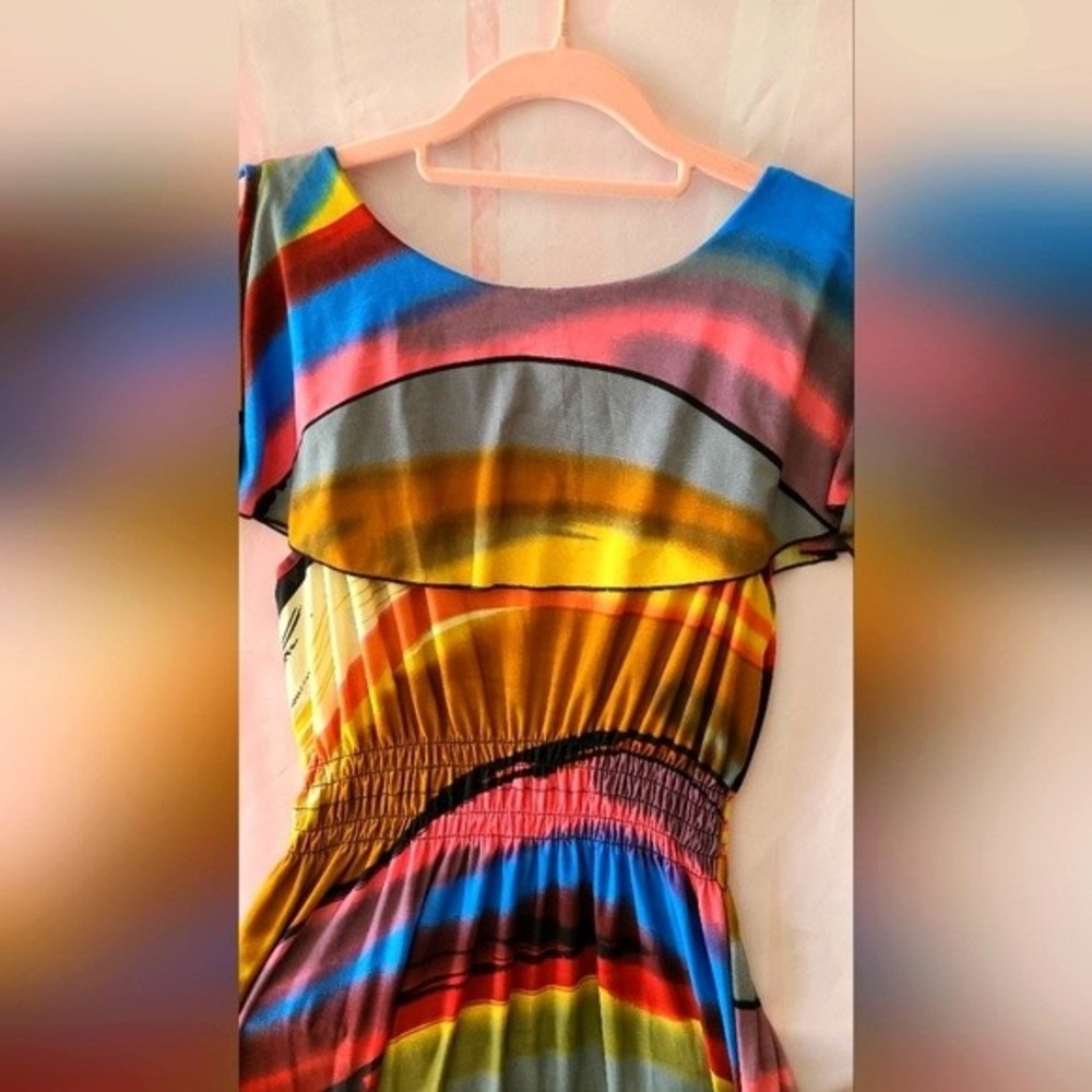Colorful smocked High low dress in size L